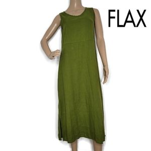 Flax 100% linen olive green dress size small.